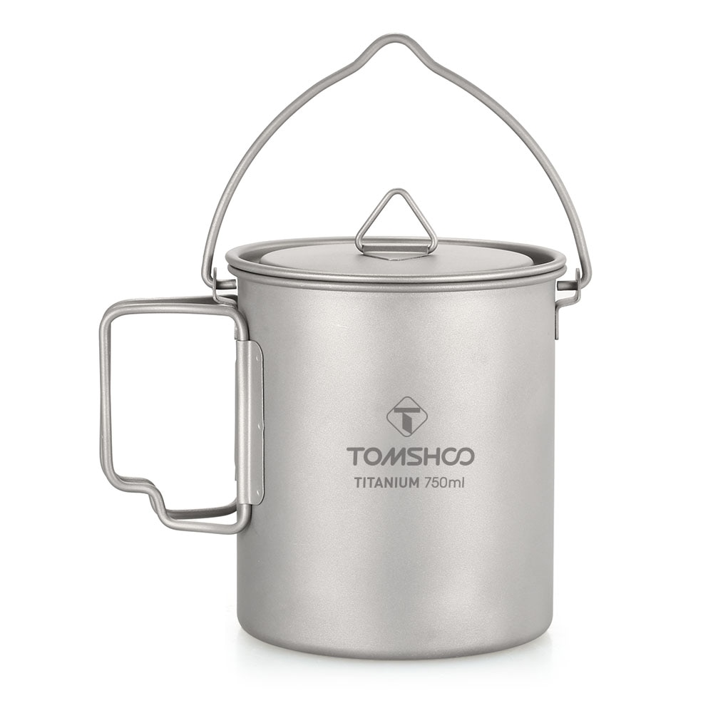 Tomshoo 750 Ml Titanium Pot Titanium Water Mok Cup Met Deksel En Opvouwbaar Handvat Outdoor Camping Pot Koken Potten Picknick hang Pot