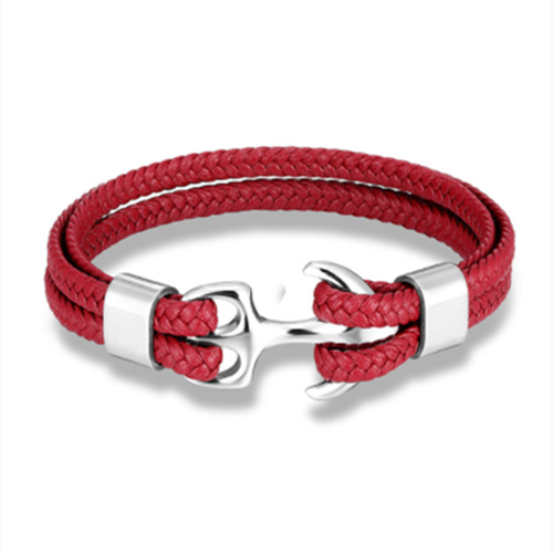 Mkendn Mode Lederen Armband Voor Mannen Black Braid Multilayer Touw Ketting Rvs Anker Mannelijke Sieraden Pulseras