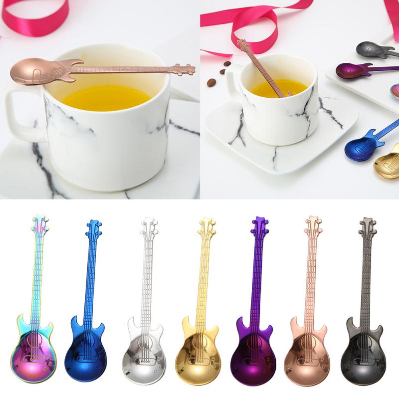 1 st färgglada rostfritt stål cool gitarr bordssked hem hållbar porslin bestick cocina accesorio teskedar