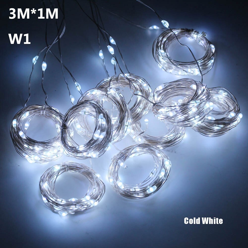Cortina de luces LED guirnalda de luces Flash guirnalda de Control remoto para Año Navidad al aire libre boda decoración del hogar: W1