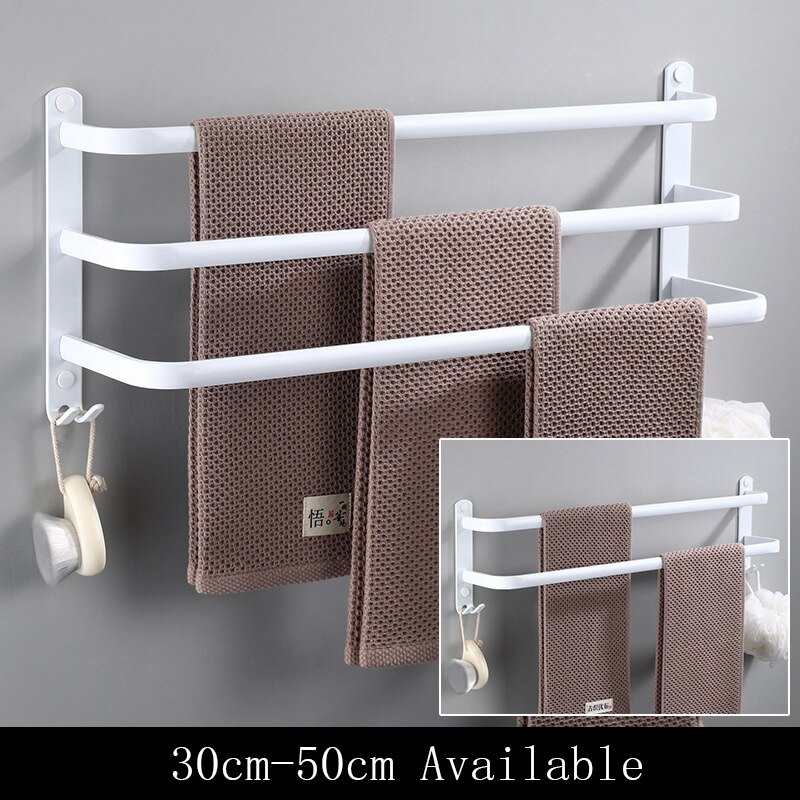 Zauberstab Montieren 30-50CM Weiß Aluminium Handtuch Gestell Halfter Doppel Drei Bar Mit Wc Kleid Haken Aufhänger Küche Schlecht Zubehör