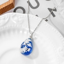 Bohemia Style Blue Sky White Clouds Eagle Pattern Clear Resin Women Pendant Necklace Water Shaped Lovers Necklace Jewelry