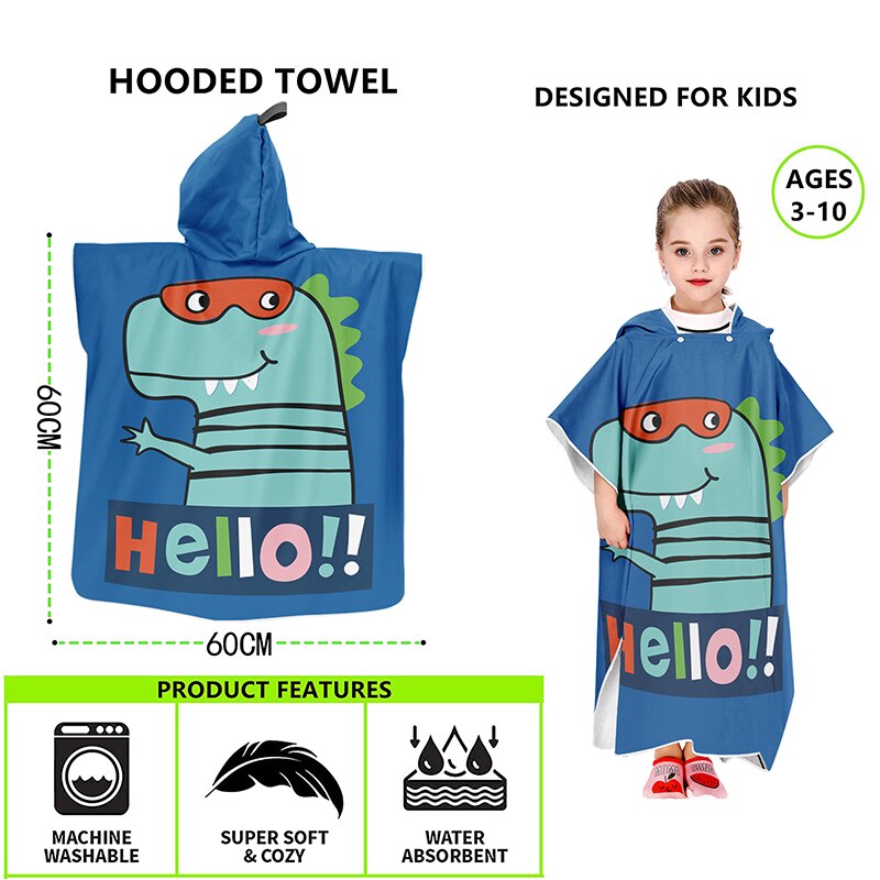 freundlicher Poncho Dinosaurier Bademantel Mit Kapuze freundlicher Bademäntel Mikrofaser Schlecht Kleid Tiere Für Jungen Mädchen Kleinkind Strand Schwimmen Handtücher