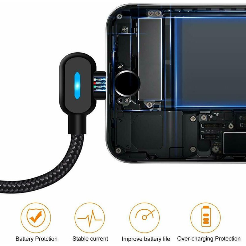 UGI 1M 2M 90 Degree 2.4A Fast Charging Cable Charge Micro USB Type C USB C For Tablet Data Sync Transfer L Shape 0.25M 1M 2M