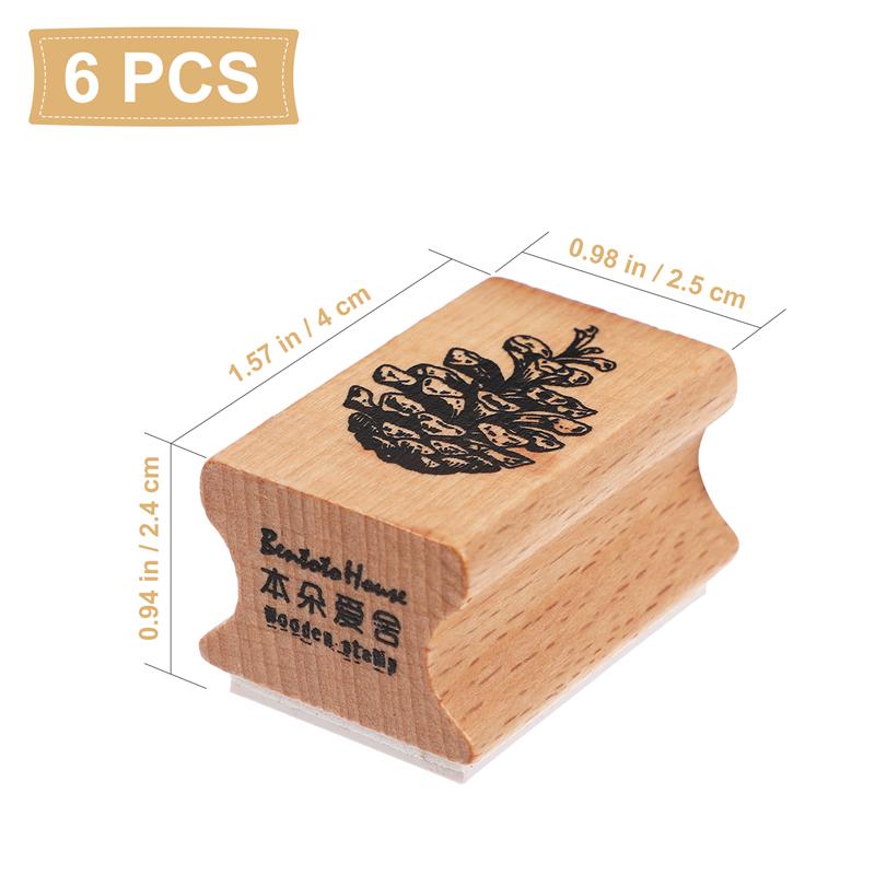 6pcs Wooden Christmas Stampers Cartoon Seal Toys Christmas Themed Stamper Set for Arts Crafts Drawing (Six Patterns)
