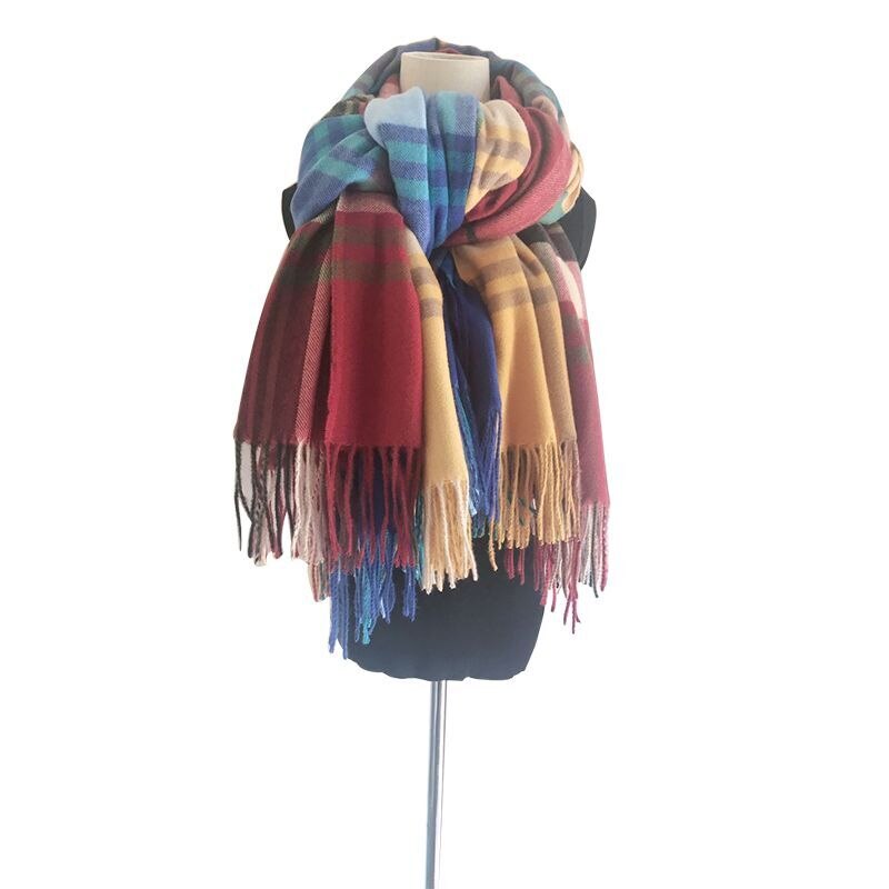 Direct Yellow Plaid Winter Scarf Shawl Women Wool Blends Poncho Wrap Female Tippet Stole Ladies Colorful Scarves Pashmina