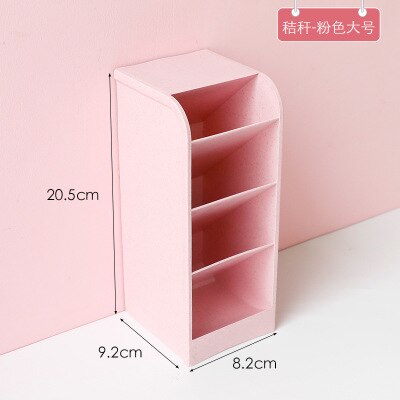 Large Capacity Desk Pen Holder Plastic Desk Organizer Pencil Makeup Storage Box Desktop Office Pen Pencil Holder Stand Case: big pink