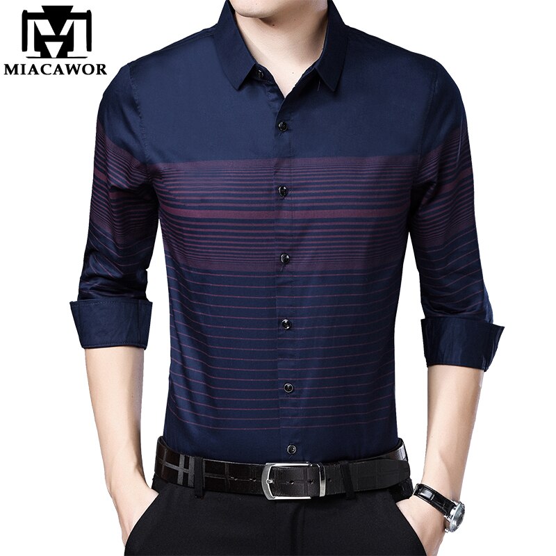 Miacawor originale fritidsskjorter herre stripet skjorte slank passe camisa hombre helermet camisa masculina herreklær  c497