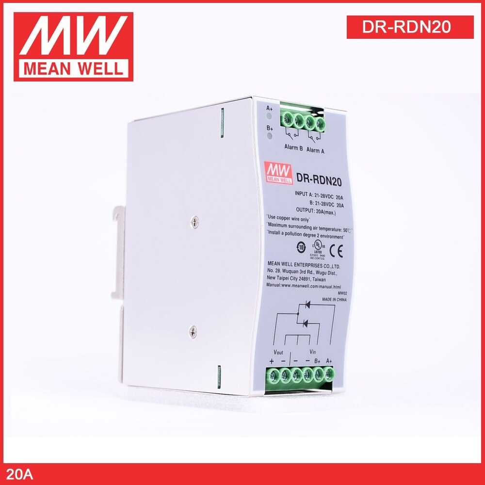 MEAN WELL DR-RDN20 DC30V 20A 600W Power Supply Redundancy Module DIN Rail Power Supply For Redundant Operation Of 24V System