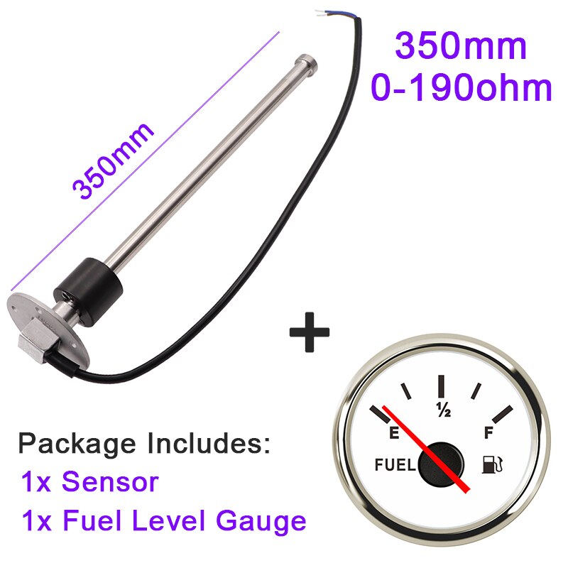 52MM Fuel Level Gauge With Fuel Level Sensor 150MM 175MM 200MM 275MM 350MM 400MM 0-190ohm Oil Liquid Tank Fuel Level Indicator: 350mm Sensor WS