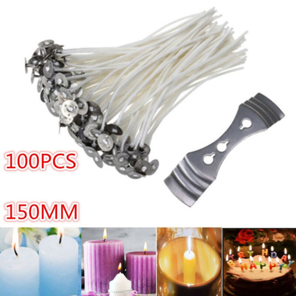 100pc Pre Waxed Candle Wicks 15cm For Candle Making With 1x3-Hole Holder Bracket