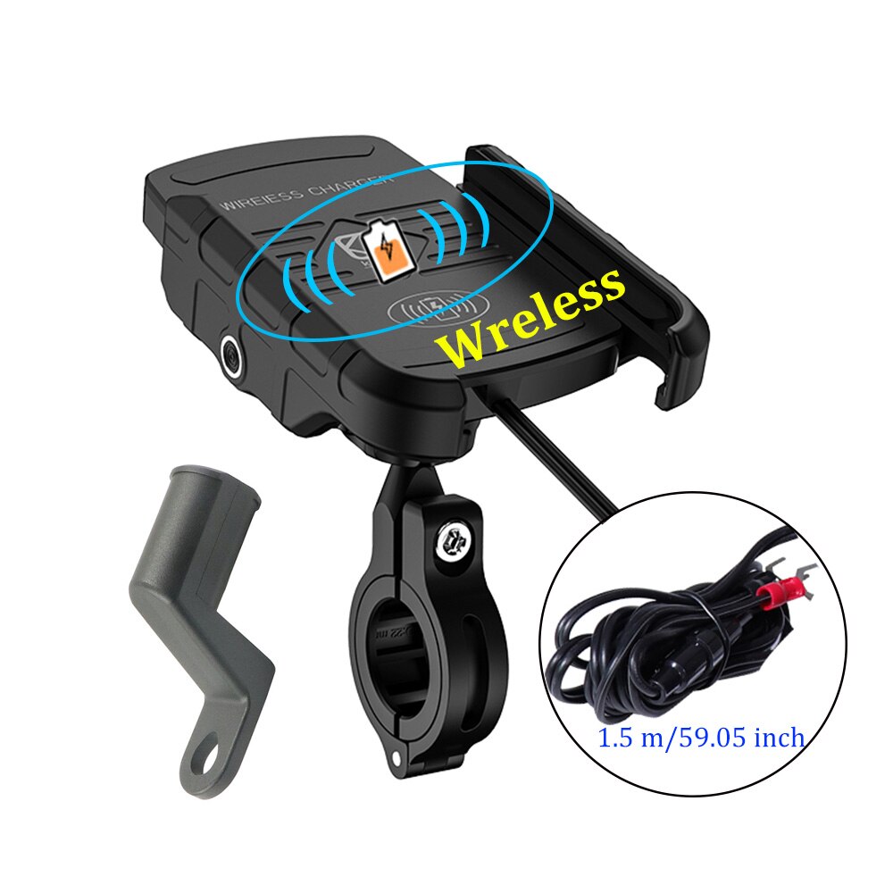 Motorcykel trådløs oplader telefonholder hurtig opladning mobiltelefon mount til samsung iphone motorcykel atv mobil smart telefon stativ: Sort