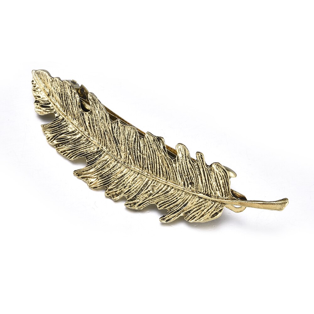 Vintage Simple Gold Leaves Feather Hair Clip Hairpin Barrette Spring Clip Hair Jewelry Women Tiara Accessories Bride: copper