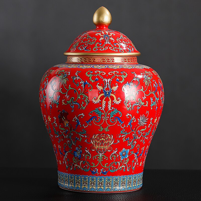 Caddie à fleurs peintes en céramique, Vase à fleurs de grande capacité, pot de rangement scellé avec couvercle, décoration de comptoir de porche: B