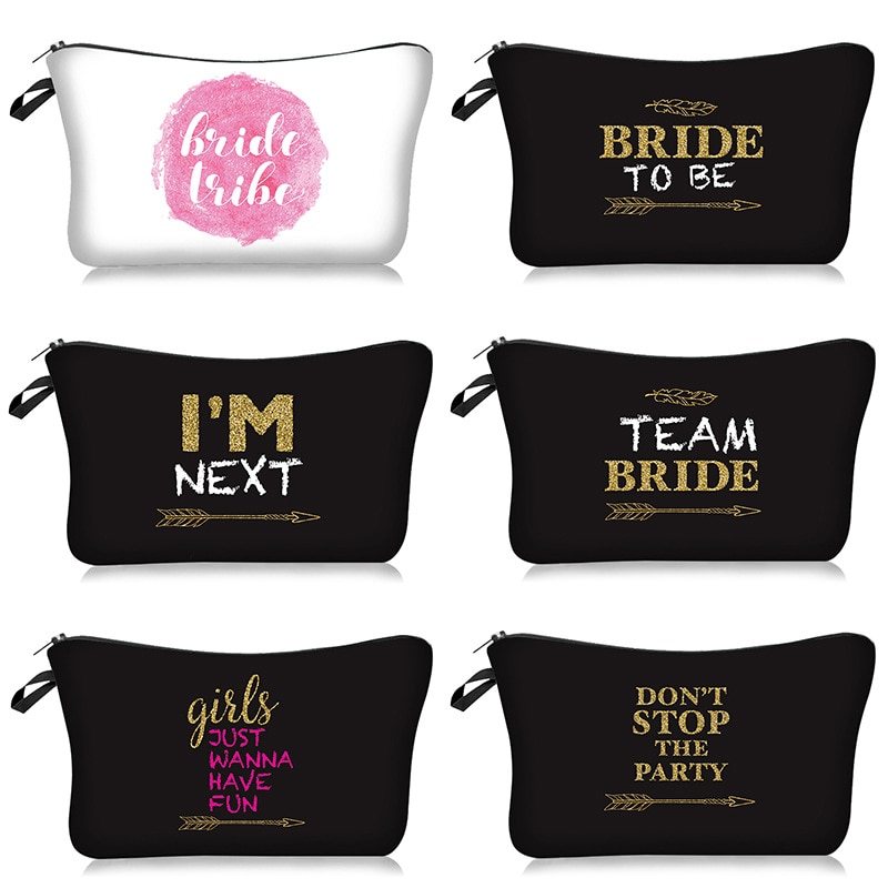Team Bruid Brief Gedrukt Make-Up Tas Wit Cosmetische Zakken Bruidsmeisje Wedding Party Make Pouch Dames Beauty Case Toilettas