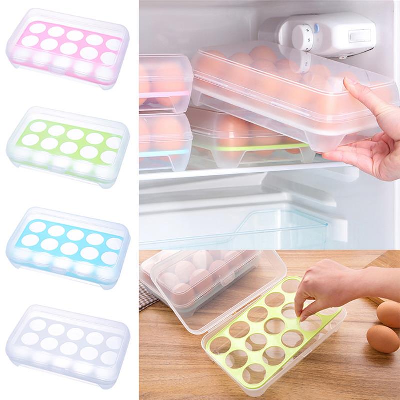Multifunktionel holdbar ægopbevaringsæske ægholder bærbar plast 15 æg opbevaringsboks til køleskab og køkken tilfældig farve