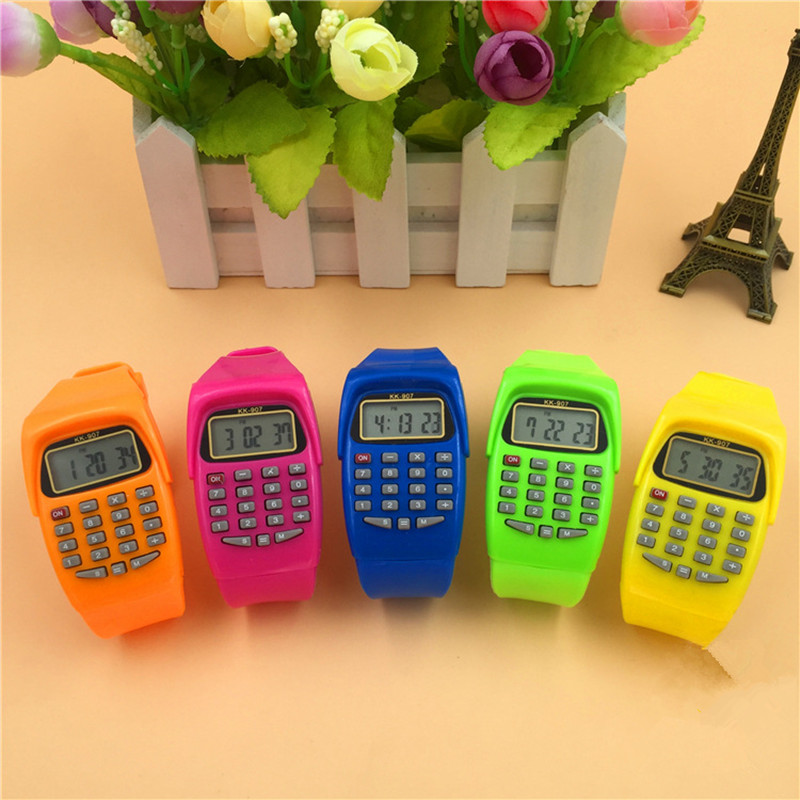 LED Calculator Watch Electronic Digital Chronograph Computer Kids Children Boys Girls Sport Rubber Wrist Watches
