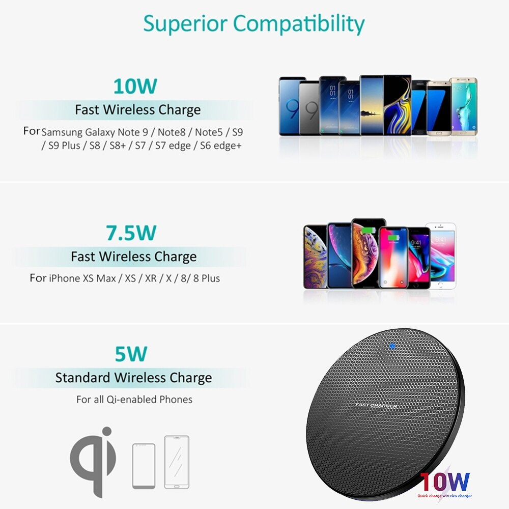 Wireless Charger for Samsung Galaxy S8 9 Note Buds QI Smart Charging - for iPhone XS XR MAX Airpods and HUAWEI Mate RS