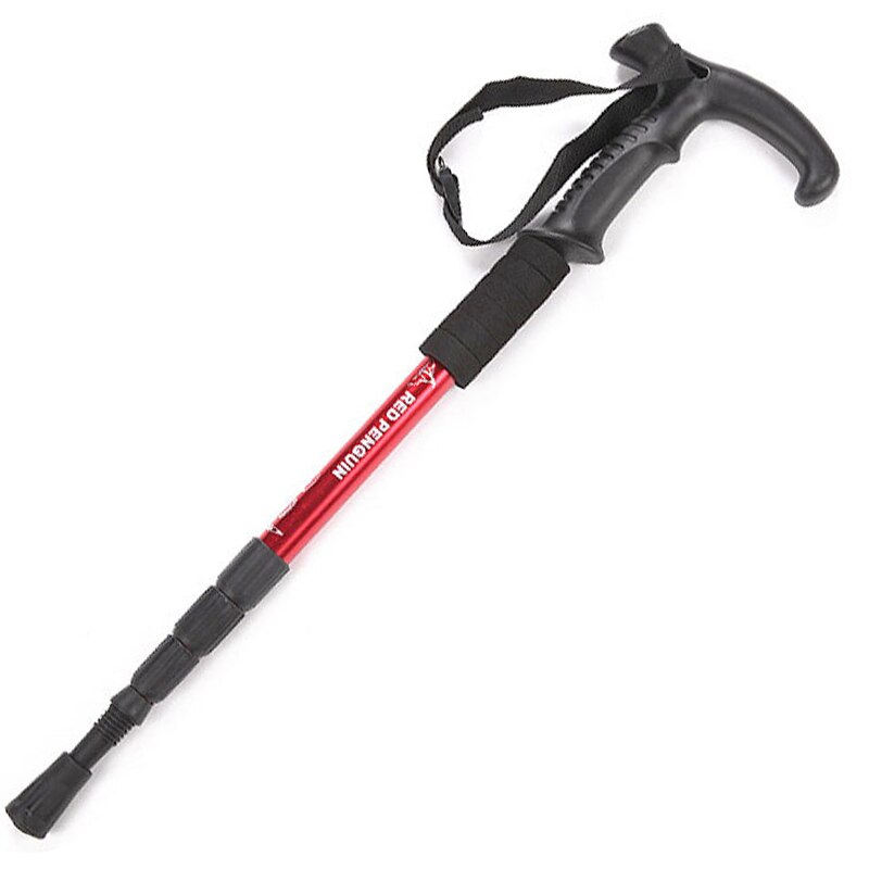 Alpenstock aluminum collapsible T-handle Nordic walking sticks for men and women multifunction alpenstock: Red
