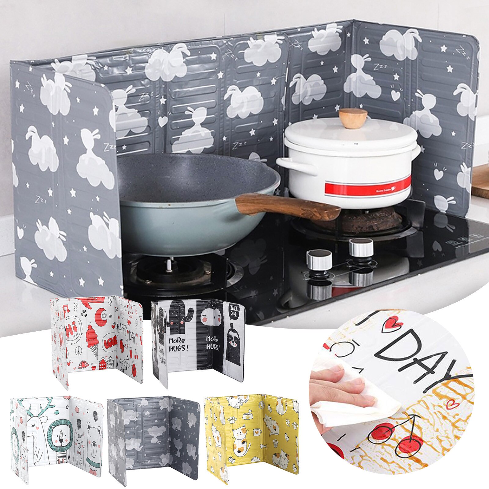 Aluminum Foldable Kitchen Gas Stove Baffle Plate Kitchen Frying Pan Oil Splash Foil Plate Protection Screen Kichen Accessories