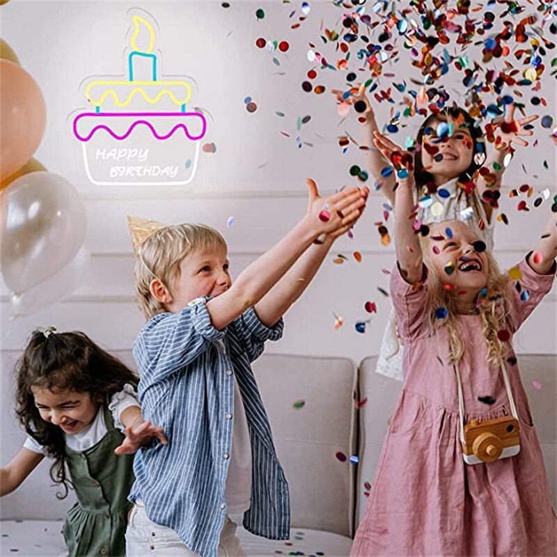 Ineonlife – signe néon joyeux anniversaire, gâteau lumineux LED acrylique pour décoration murale, de fête d&#39;anniversaire pour adolescentes