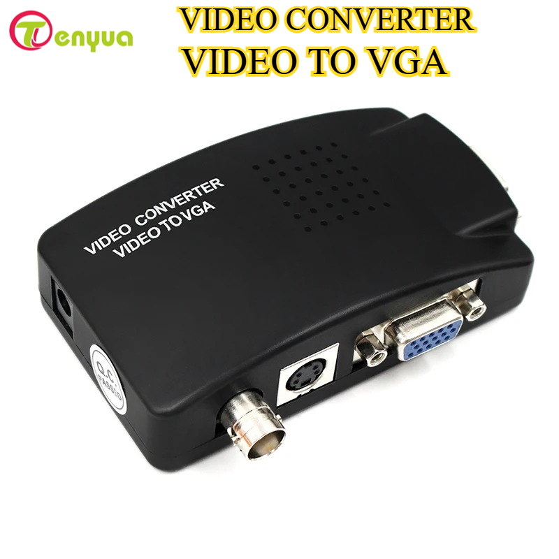 Bnc vga composto s-video para vga conversor de vídeo adaptador de saída vga caixa de interruptor digital para pc mac tv câmera dvd dvr