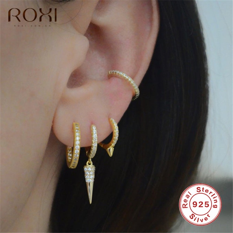 Roxi drop spike bøjler øreringe cz lækker guld farve lille lille huggie ørering geometriske sarte mini punk øreringe