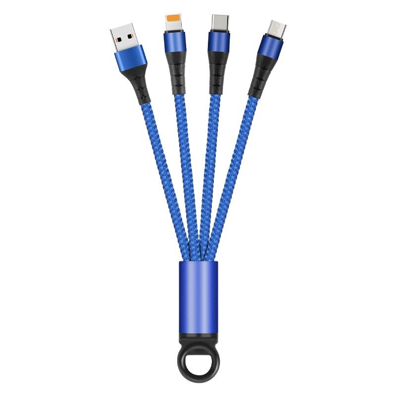 3 em 1 cabo de carregamento de corrente chave viagem portátil curto cabos para o tipo c micro usb iphone cabo de carregamento rápido para todos os smartphones: blue