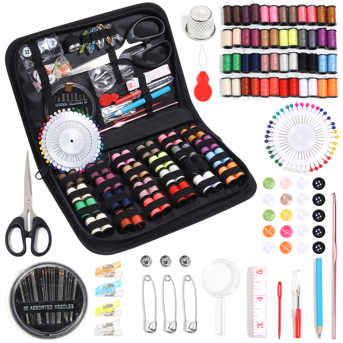 Kit de costura completo con hilos, agujas, tijeras, cinta métrica, botones, portátil, viaje, DIY, bordado, trabajo hecho a mano, conjunto de herramientas de costura: Caqui oscuro