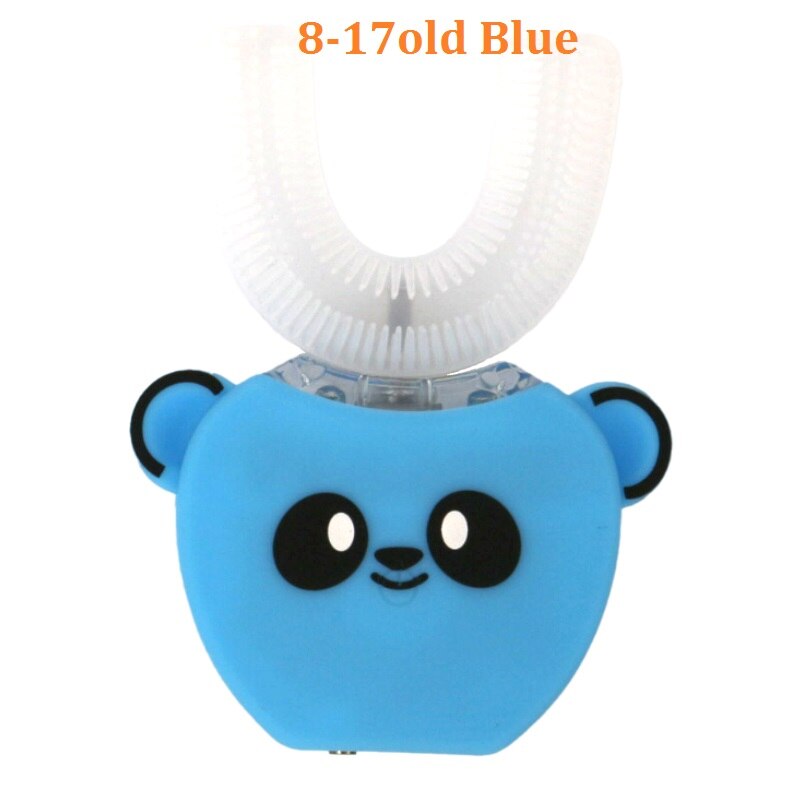 Smart 360 Degrees Automatic Sonic Electric Toothbrush for Children Adult U Type 4 Modes Tooth Brush USB Charging Tooth Whitening: 8-17old blue