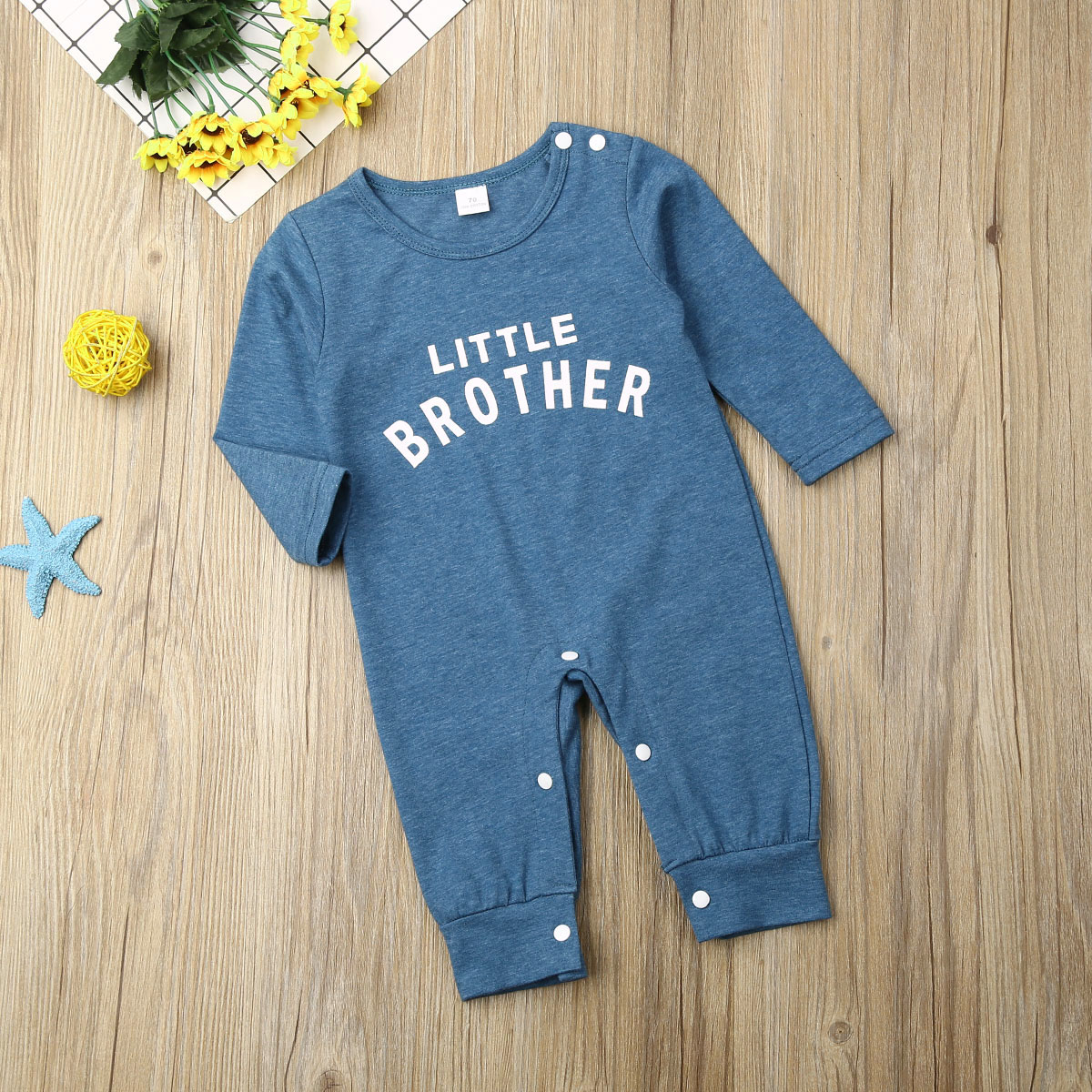 0-24Month Newborn Baby Girl Boy Knitted Long Sleeve Romper Tops Winter Outfits Little Brother One Piece Clothes: Blue / 6M