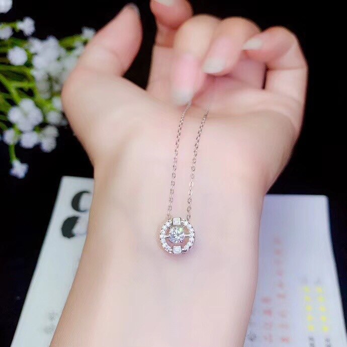 Glänzende moisanit-edelsteinkette, damen-silberkette, schmuck, 925 sterlingsilber-geburtstags- und jahresandenken