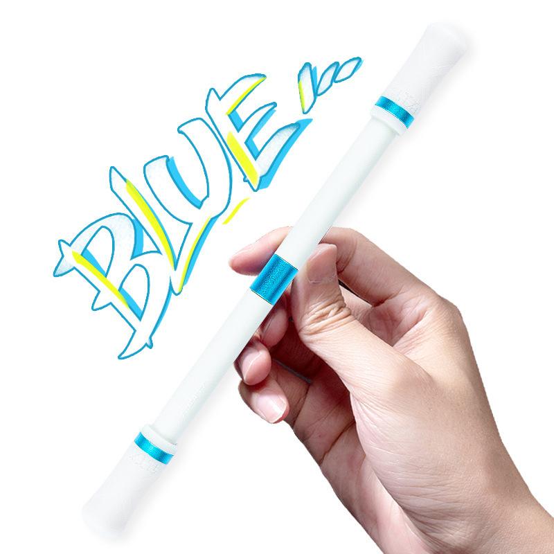 Juguete giratorio antiestrés para niños y adultos, pluma giratoria de mano, para aliviar el estrés, novedad: White-blue
