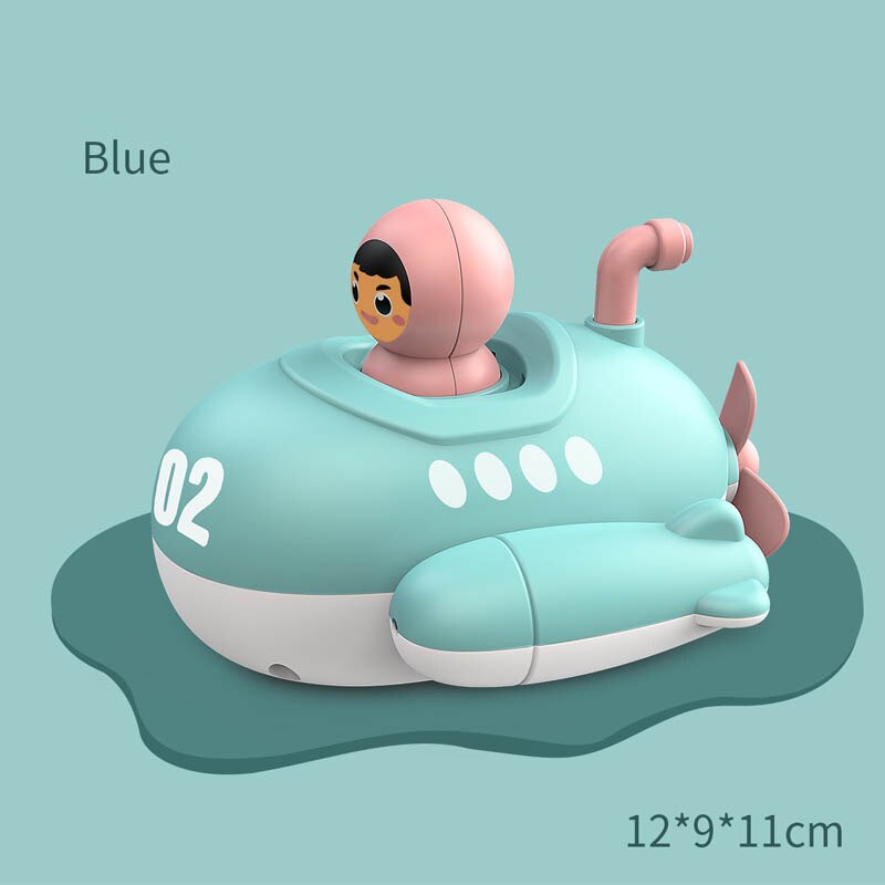 1PC Eco-friendly Material Bathtub Showers Toys Cute Animal Baby Bath Toy Knocker Shower Floating Toys: submarine blue white