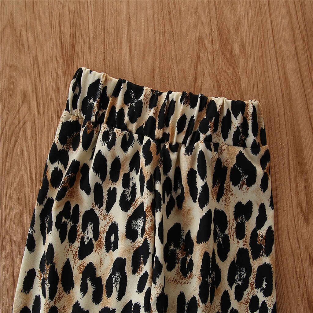 Autunno abbigliamento per bambini del vestito delle ragazze di modo di amore della camicia a maniche lunghe + pantaloni di stampa leopardo + set fascia dei capelli rosa детская одежда 50 *