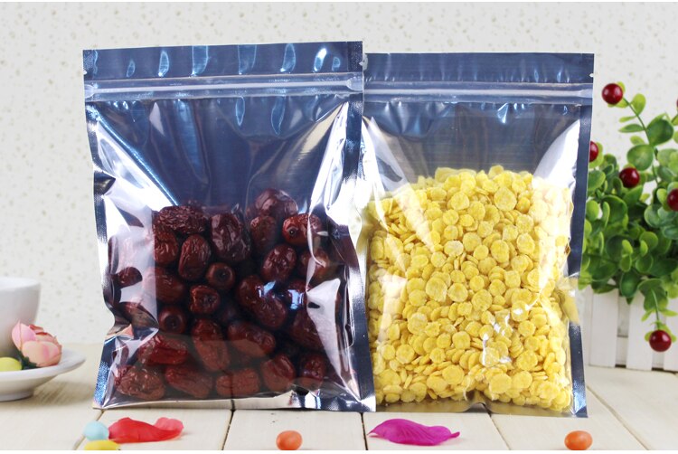 7.7*10cm 50 sztuk półprzezroczyste poszycie z aluminium opakowanie strunowe-z możliwością wielokrotnego zamykania srebrny metalik mylar torebki foliowe zamek klip wyczyść przedni