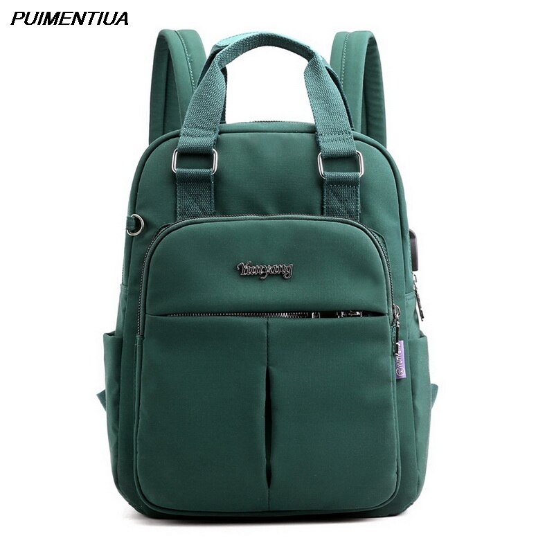 Solid Women Backpack Female Travel School Bags For Teenage College Schoolbag Nylon Solid Color High Student Bag: green