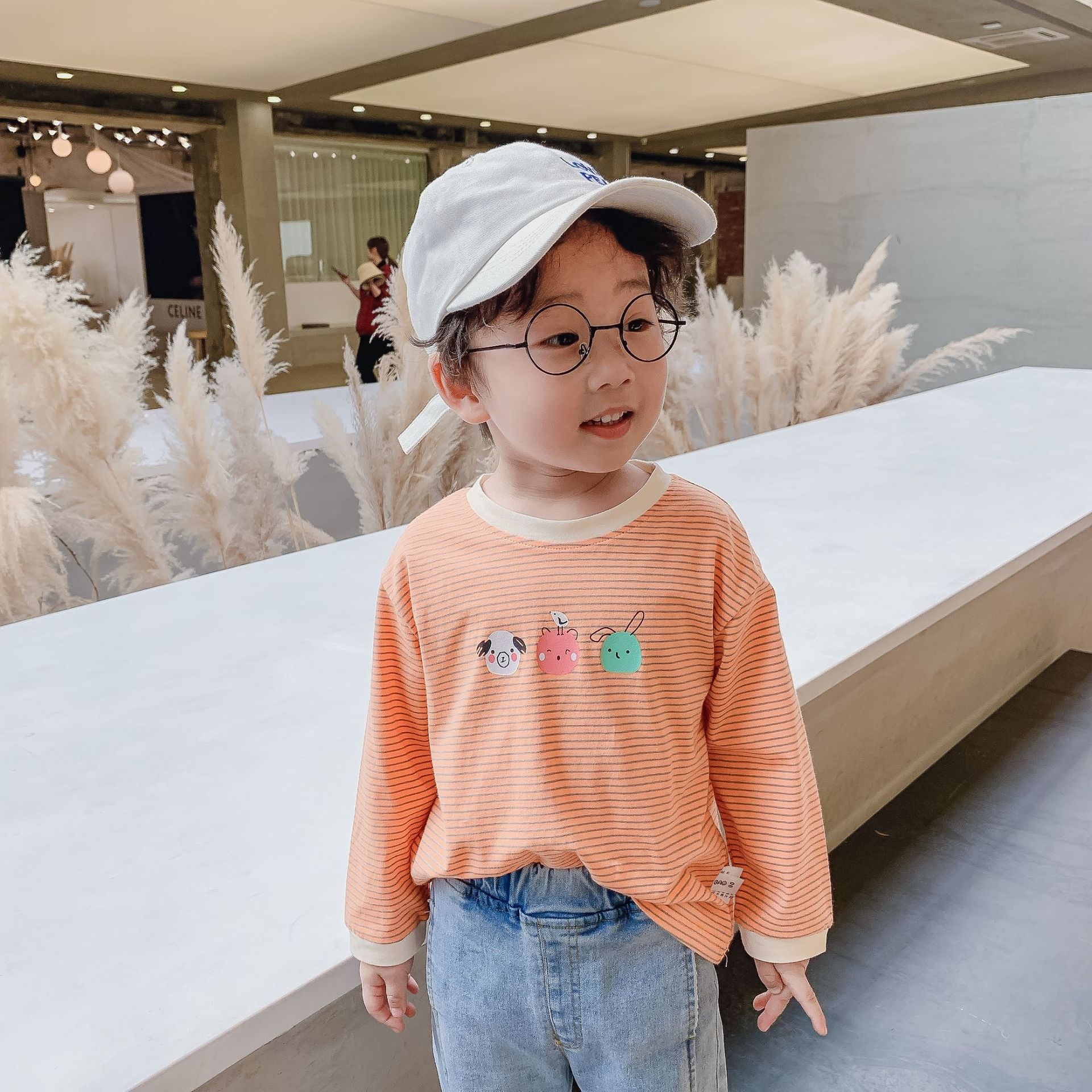 Jungen Karikatur gestreift T Hemden Baby mädchen baumwolle lässig 2 farben alle-spiel lang Ärmel Abschläge kleidung