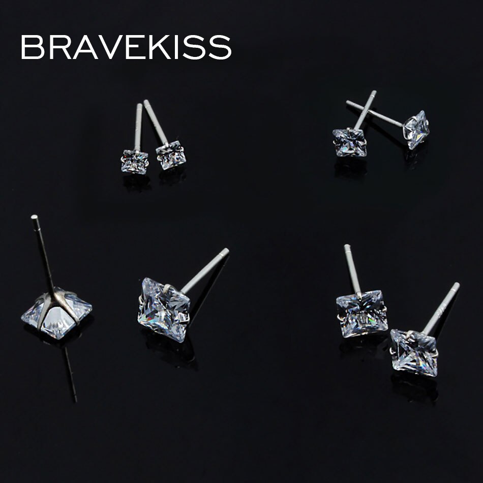 Bravekiss Charm Plein Cz 925 Sterling Zilveren Oorbellen Voor Vrouwen Sieraden Stud Oorbel Steen Met Steen Accessoires BLE0703