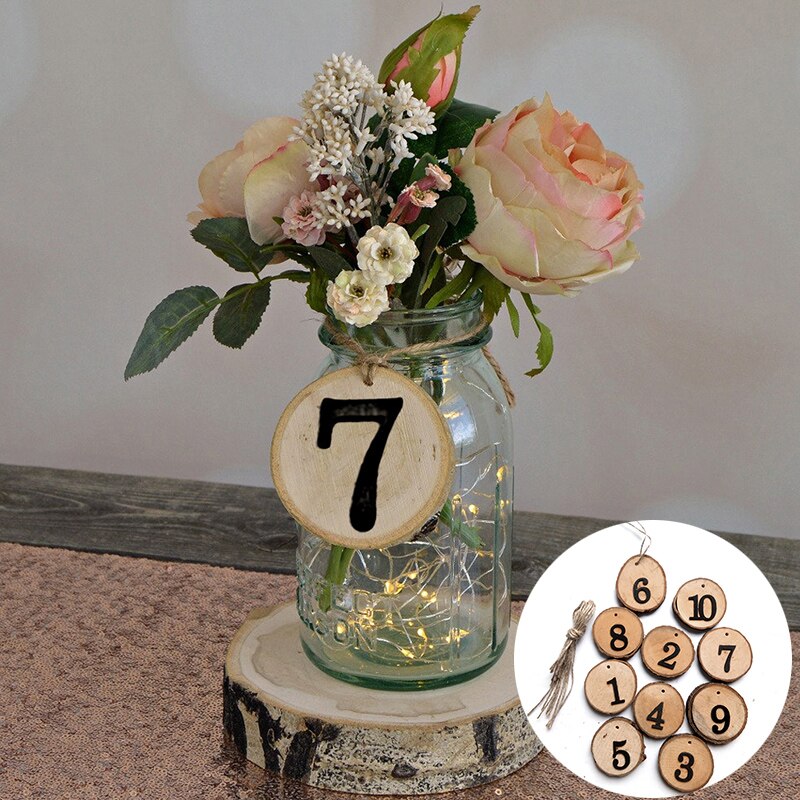 10Pcs/set Round Natural Wood Slices Wedding Table Number Christmas Tree Ornament Decor Party Direction Signs Wedding Decorations