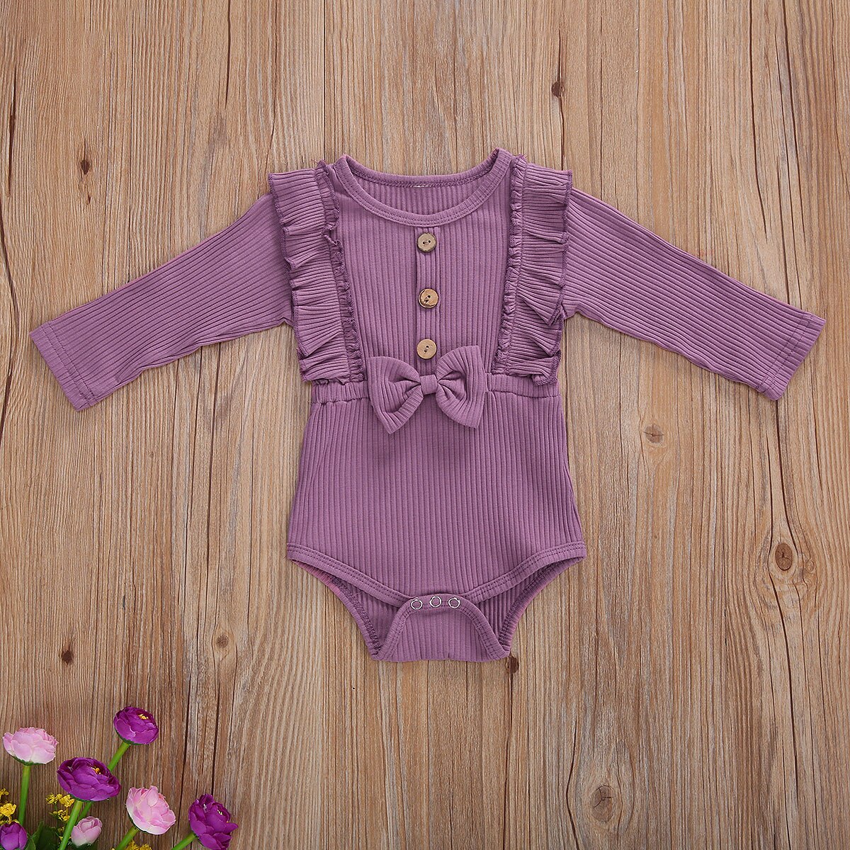 0-18 mois volants à manches longues body pour -né infantile bébé filles couleur unie noeud papillon combinaisons