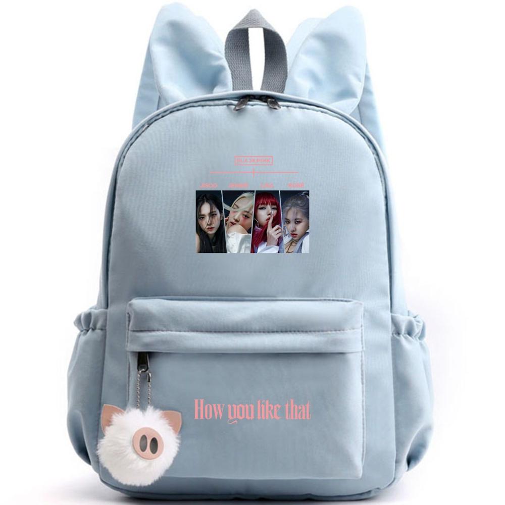 BLACKPINKs Schoolbag Backpack with Rabbit Ear BLINK Shoulder Bag JISOO JENNIE LISA ROSÉ Backpack HOW YOU LIKE THAT Travel Bag: 15