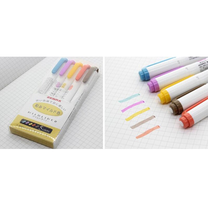 Original zebra mildliner highlighter dobbelt liner highlighter maker pen japansk mild liner highlighter pen: 5 stk mørk farve