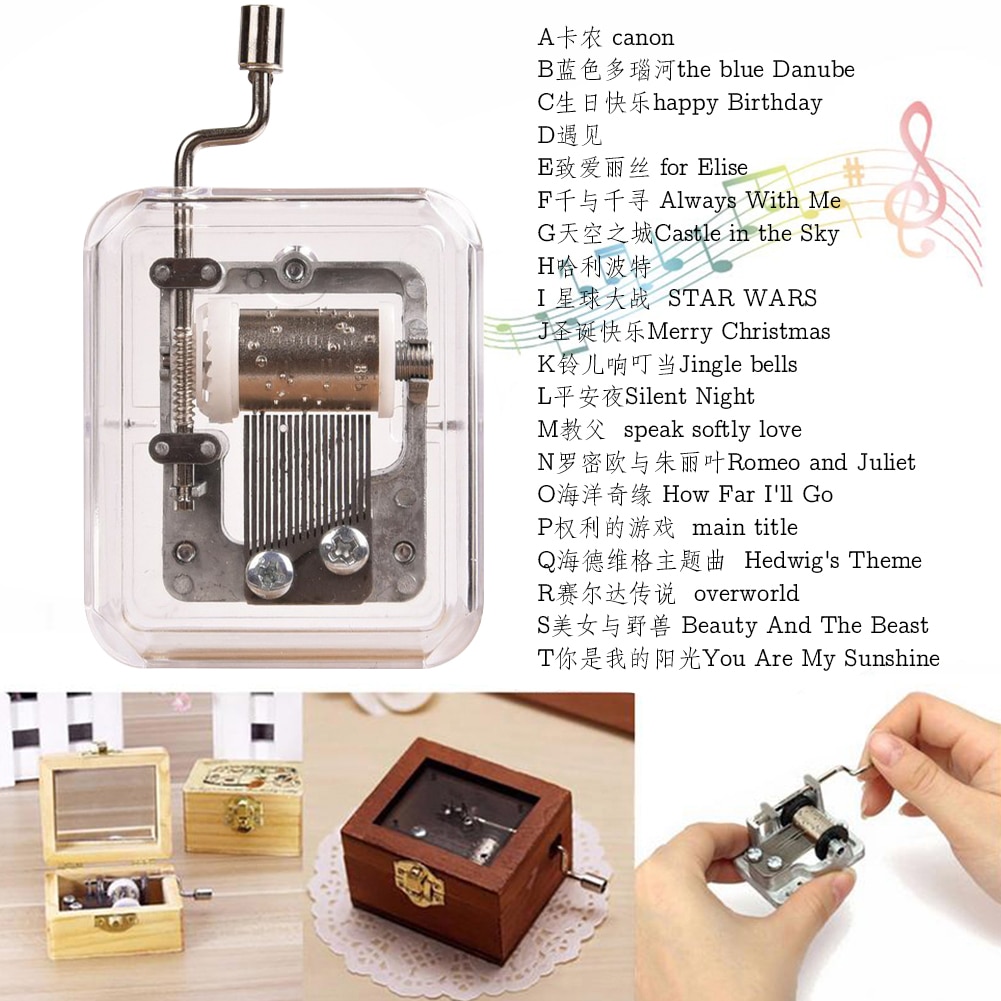 Mini boîte à musique manivelle musique mouvement Transparent bricolage boîte à musique pour de noël joyeux noël une variété de musique