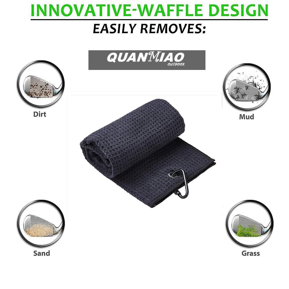 Toalla de Golf de algodón con patrón de Waffle, toallas de limpieza con mosquetón, gancho de microfibra, limpia palos, bolas, manos