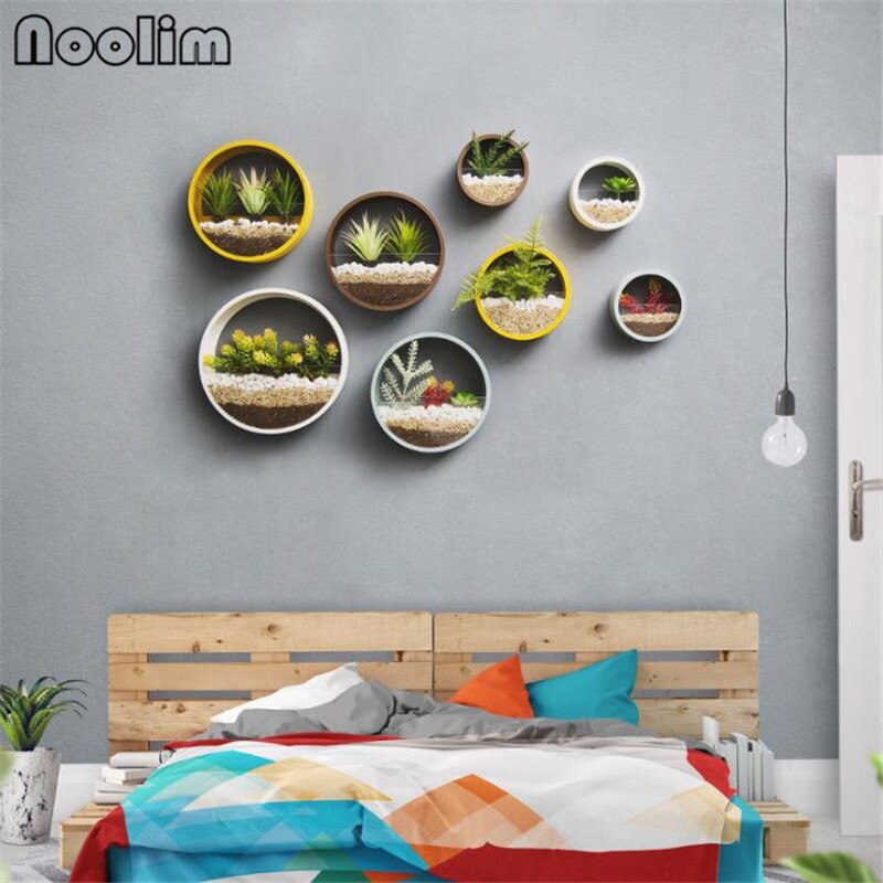 Nordisk jern + glas rund væghængende vase hjem balkon blomsterkurv stue dekoration farverig blomsterholder