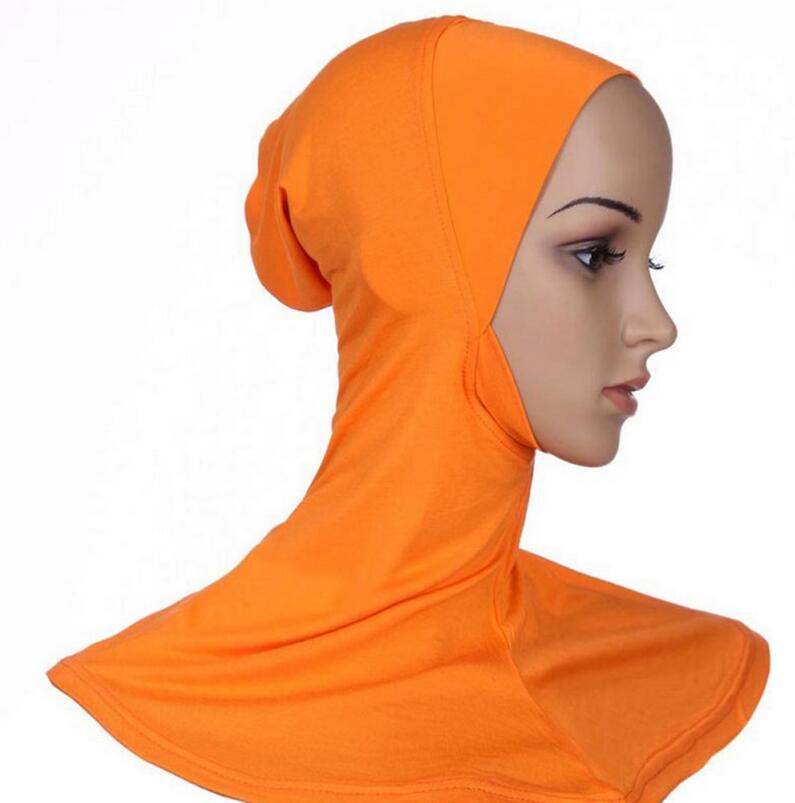 Chapeaux sous-foulard islamique, couvre-chef Hijab de Style classique croisé, couverture complète, doux et extensible, Sport musulman, intérieur: Orange