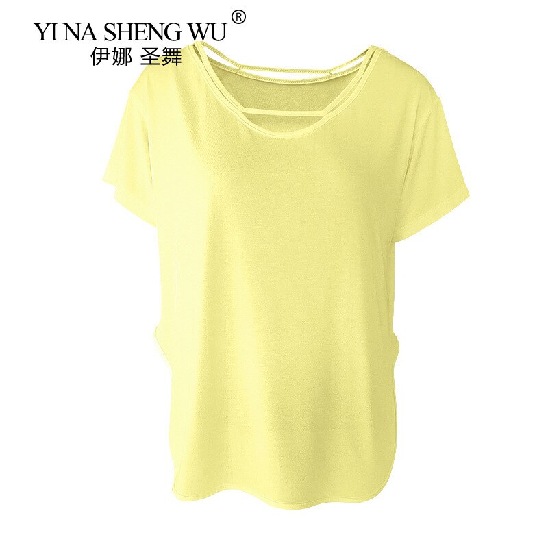 Zomer Yoga Kleding Blouse Losse En Dunne Korte Mouwen Sport T-shirt Dunne Gedeelte Ademend Grote Size Yoga Fitness Kleding: Yellow / S