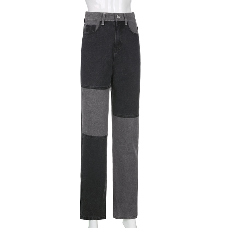 Pantalon en jean pour femme taille haute Patchwork jean tenue femme décontracté pantalon droit ample porter des vêtements de sport automne