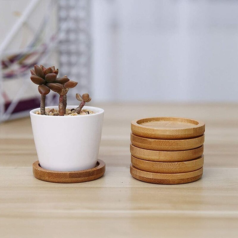 Bambu växtfat 3.3 tum suckulent kruka bricka blomma växthållare, rund dräneringsbricka 12- pack